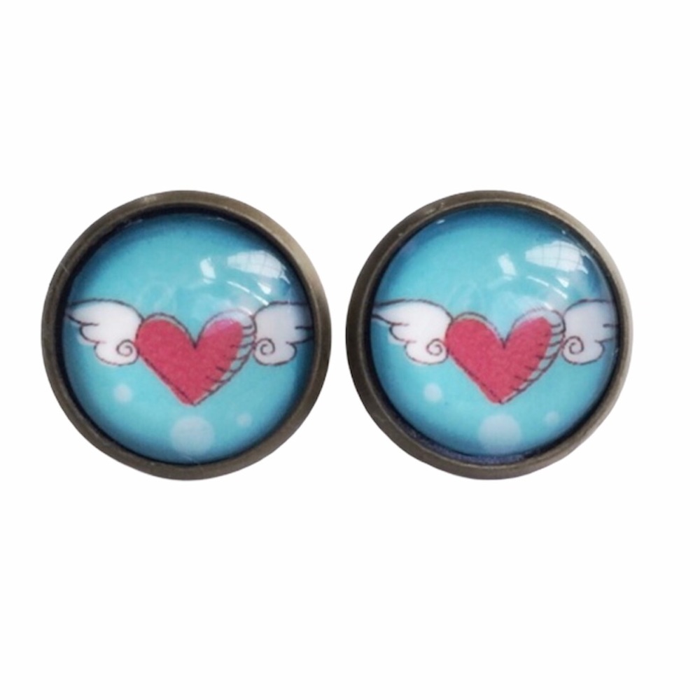 3 for 15🎀 heart & wings bronze tone studs